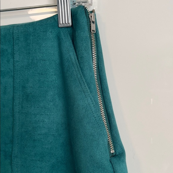 NWOT TWIK Deep Teal A-Line Faux Suede Mini Skirt Pockets Zipper Lined, Size M - Picture 4 of 9